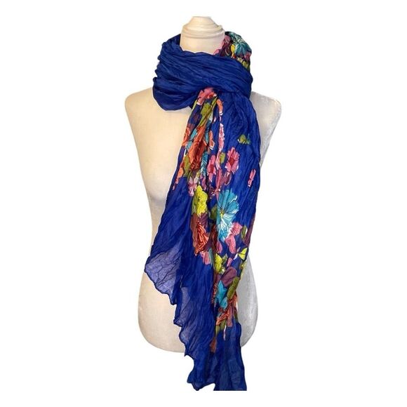 Mountain Mamas Sarong Scarf Cover Up Floral Print Blue Pink Yellow Wrap - Picture 1 of 6